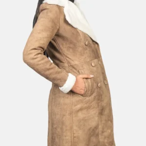 Zoe Womens Distressed Shearling Brown Long Coat