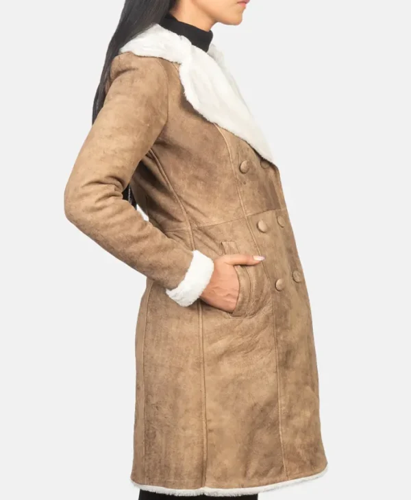 Zoe Women's Distressed Shearling Brown Long Coat
