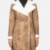 Zoe Women's Distressed Shearling Double Breasted Long Coat