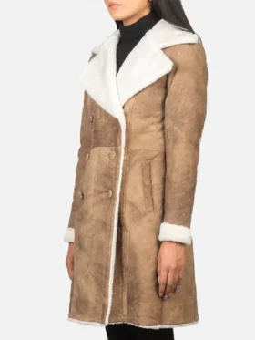 Zoe Womens Distressed Shearling Long Coat