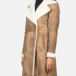 Zoe Womens Distressed Shearling Long Coat