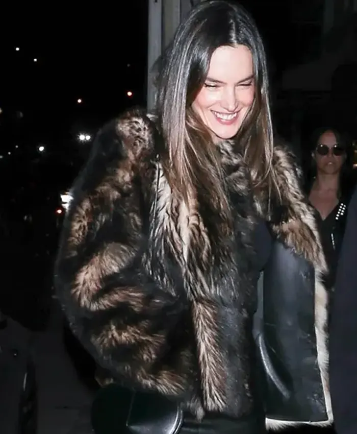 Alessandra Ambrosio Brown Fur Jacket For Women