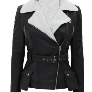 Alex Black Shearling Leather Biker Jacket
