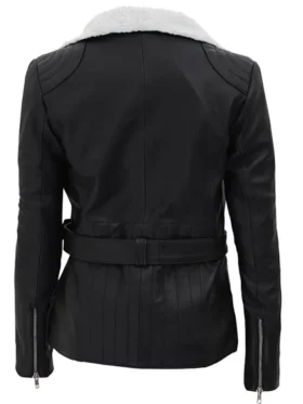 Alex Black Shearling Leather Biker Jacket Back