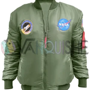 Alpha Industries MA-1 Nasa Green Bomber Jacket front open zip
