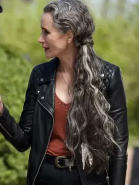Andie MacDowell Red Right Hand 2024 Black Leather Jacket