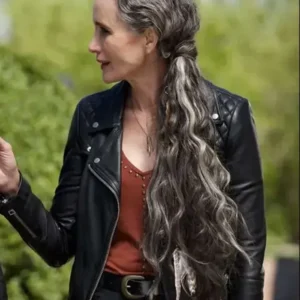Andie MacDowell Red Right Hand 2024 Black Leather Jacket