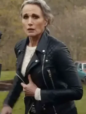 Andie MacDowell Red Right Hand 2024 Black Leather Jacket For Sale