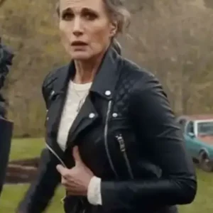 Andie MacDowell Red Right Hand 2024 Black Leather Jacket For Sale