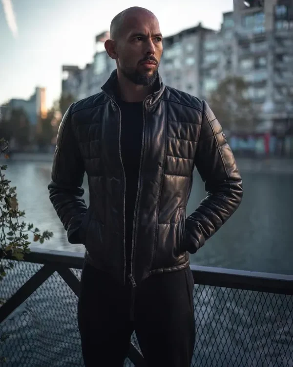 Andrew Tate Black Leather Puffer Jacket 1