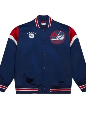 Antonio Winnipeg Jets Heavyweight Navy Satin Varsity Jacket