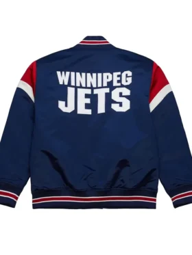 Antonio Winnipeg Jets Heavyweight Navy Satin Varsity Jacket Back