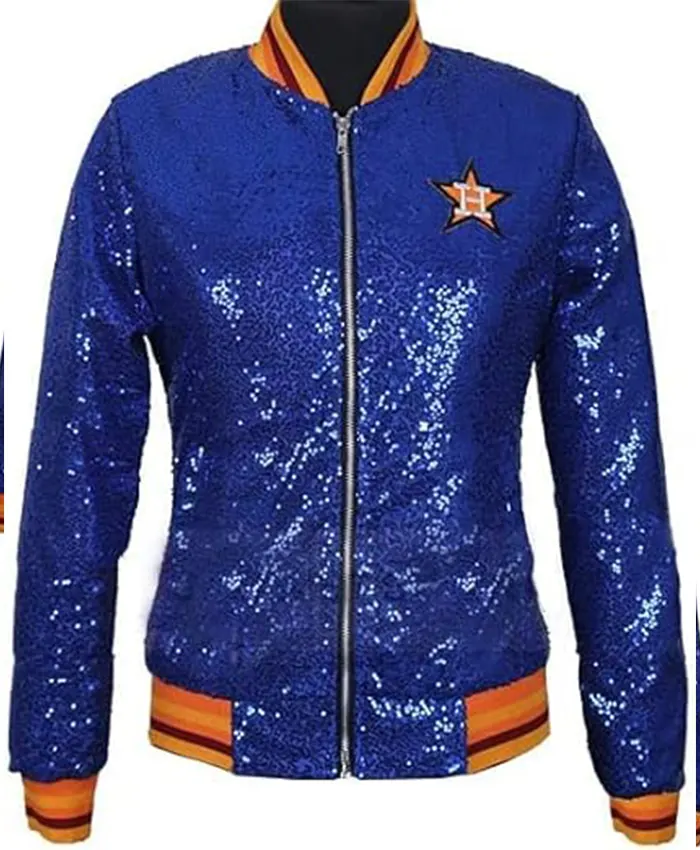 Astros Sequin Blue Bomber Jacket
