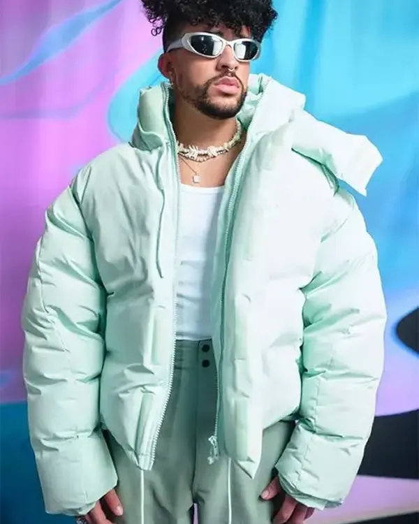 Bad Bunny American Music Awards Mint Green Puffer Jacket on Sale