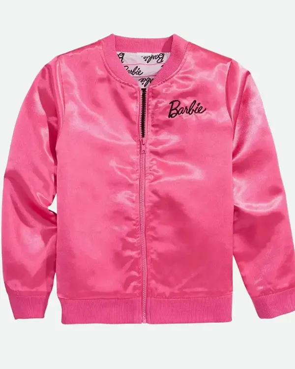 Barbie Pink Satin Bomber Jacket
