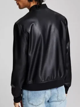 Black Faux Leather Bomber Jacket