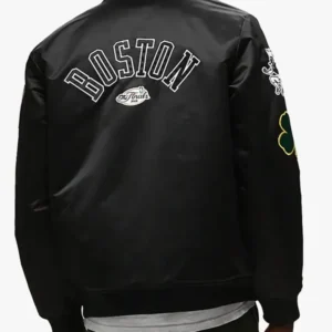 Boston Celtics Bomber Black Satin Bomber Jacket Back