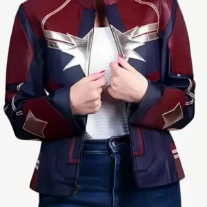 Brie Larson Captain Marvel Leather Jacket front