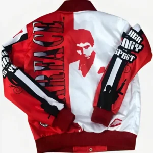 Buy Al Pacino Scarface Satin Red and White Varsity Jacket