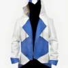 Buy Assassins Creed Hooded White and Blue Leather Jacket