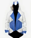 Buy Assassins Creed Hooded White and Blue Leather Jacket