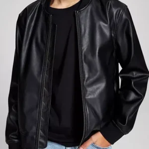 Buy Black Faux Leather Bomber Jacket