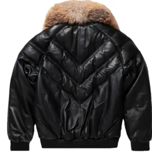 Buy Bubble Black Leather V Bomber Jacket