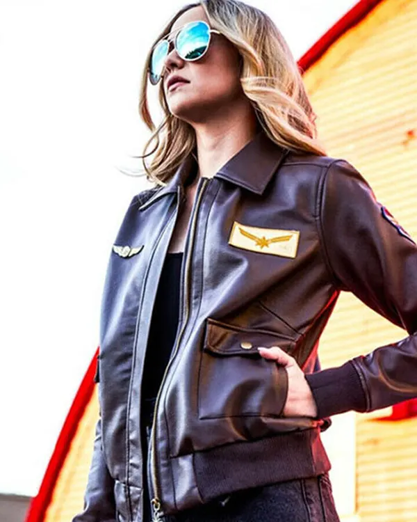 Buy Carol Danvers Captain Marvel Brown Flight Bomber Jacket