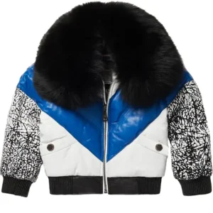 Buy Crop Snake Print V Bomber Leather Jacket