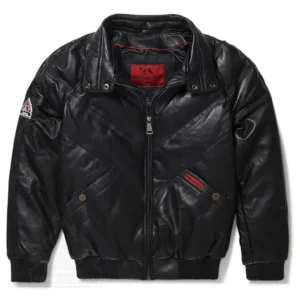 Buy Detachable Fur Collar Black V Bomber Jacket 