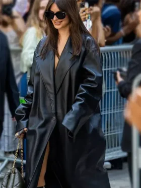 Buy Emily Ratajkowski Leather Trench Coat