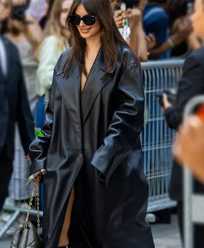 Buy Emily Ratajkowski Leather Trench Coat