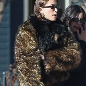 Buy Hailey Bieber Brown Fur Jacket