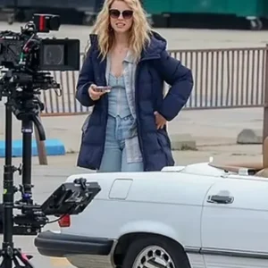 Buy Mia Goth MaXXXine 2024 Blue Hooded Puffer Jacket