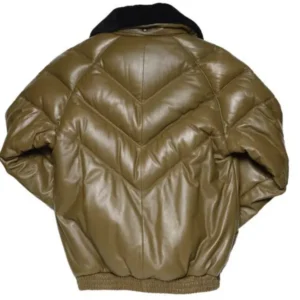 Buy Olive Green Leather V Bomber Jacket 