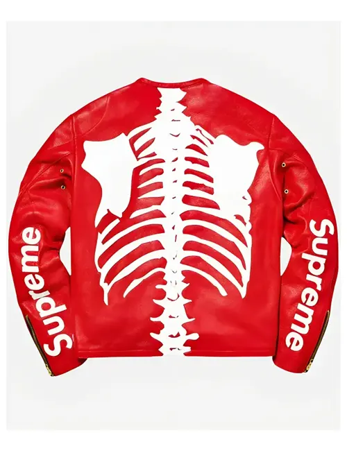 Buy Skeleton Red Supreme Vanson Red Leather Jacket