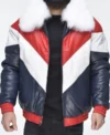 Buy V Bomber Jacket with Detachable White Faux Collar