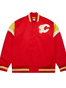 Calgary Flames Heavyweight Red Satin Varsity Jacket