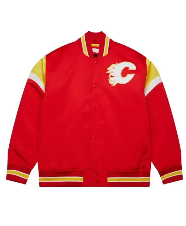 Calgary Flames Heavyweight Red Satin Varsity Jacket