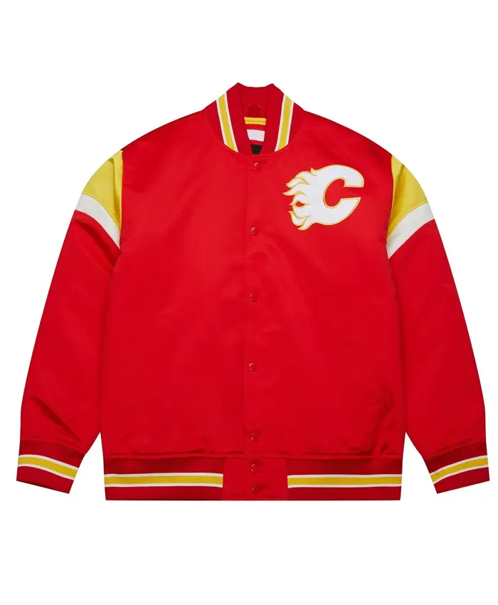 Calgary Flames Heavyweight Red Satin Varsity Jacket