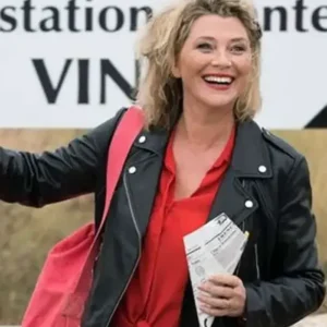 Candice Renoir Cecile Bois Black Biker Leather Jacket For Sale