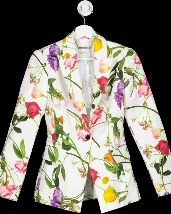 Carrie Preston Elsbeth 2024 White Floral Print Coat