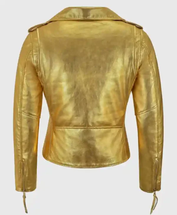 Cheryl Golden Metallic Biker Jacket Backside