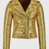 Cheryl Golden Metallic Biker Jacket For Sale