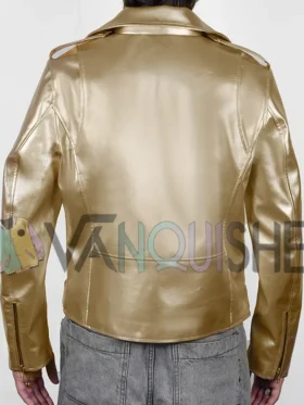 Cheryl Golden Metallic Biker Jacket backk