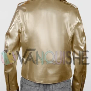 Cheryl Golden Metallic Biker Jacket backk