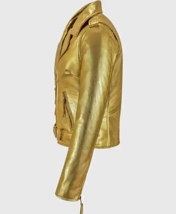 Cheryl Golden Metallic Side Biker Jacket