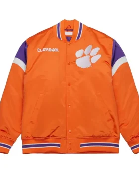 Clemson University Heavyweight Orange Satin Varsity Jacket
