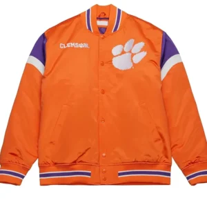Clemson University Heavyweight Orange Satin Varsity Jacket
