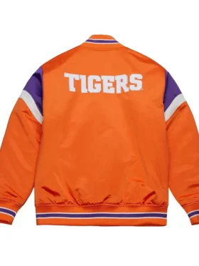 Clemson University Heavyweight Orange Satin Varsity Jacket For Men
